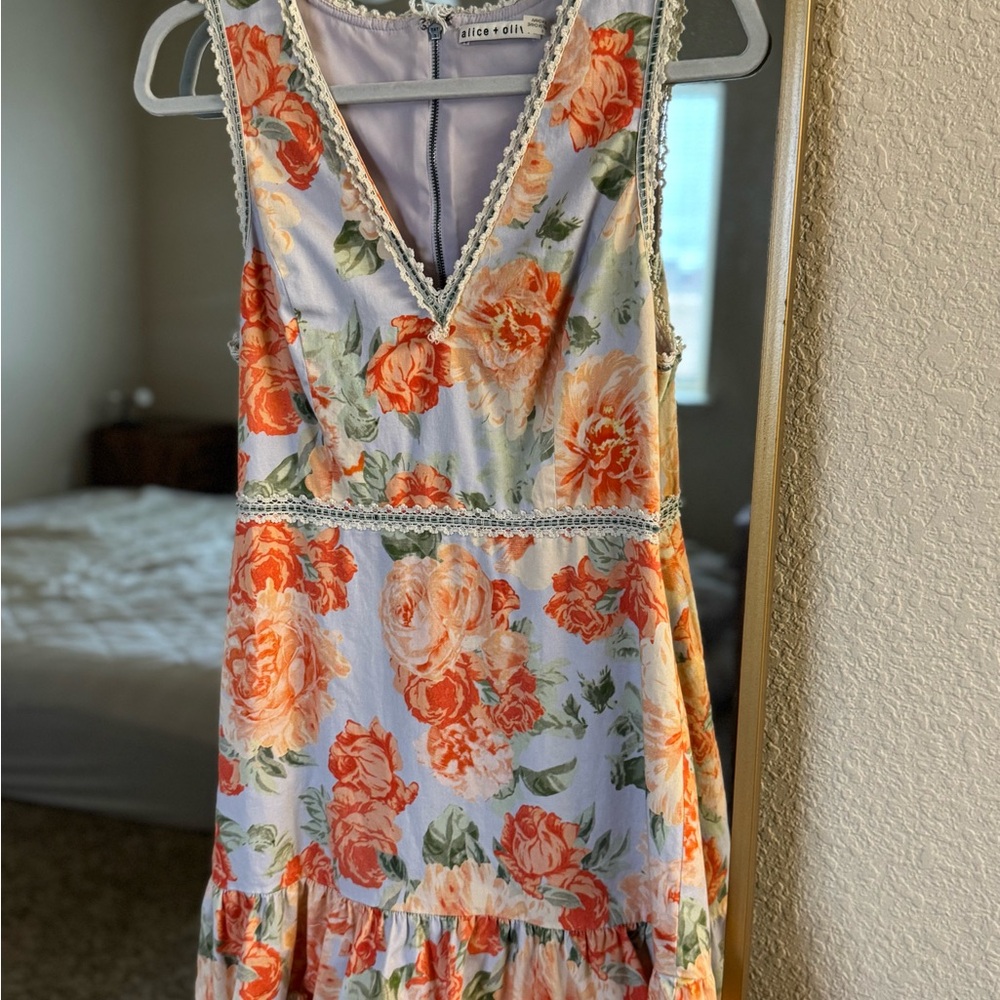 Alice + Olivia Orange Floral Midi Dress